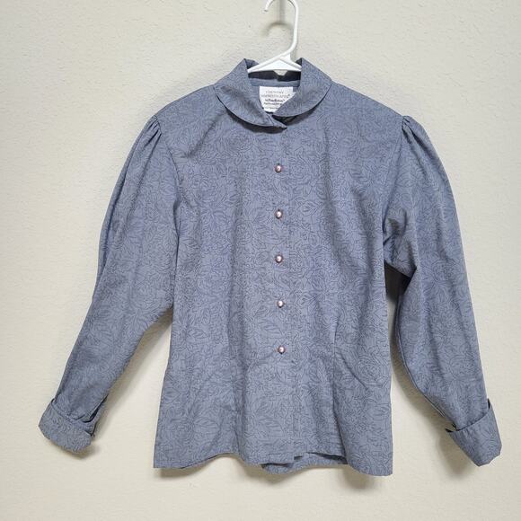 Pendleton Blouse Women Size 8 Blue Floral Print Puffy Sleeve Vintage 80s USA - Picture 2 of 12